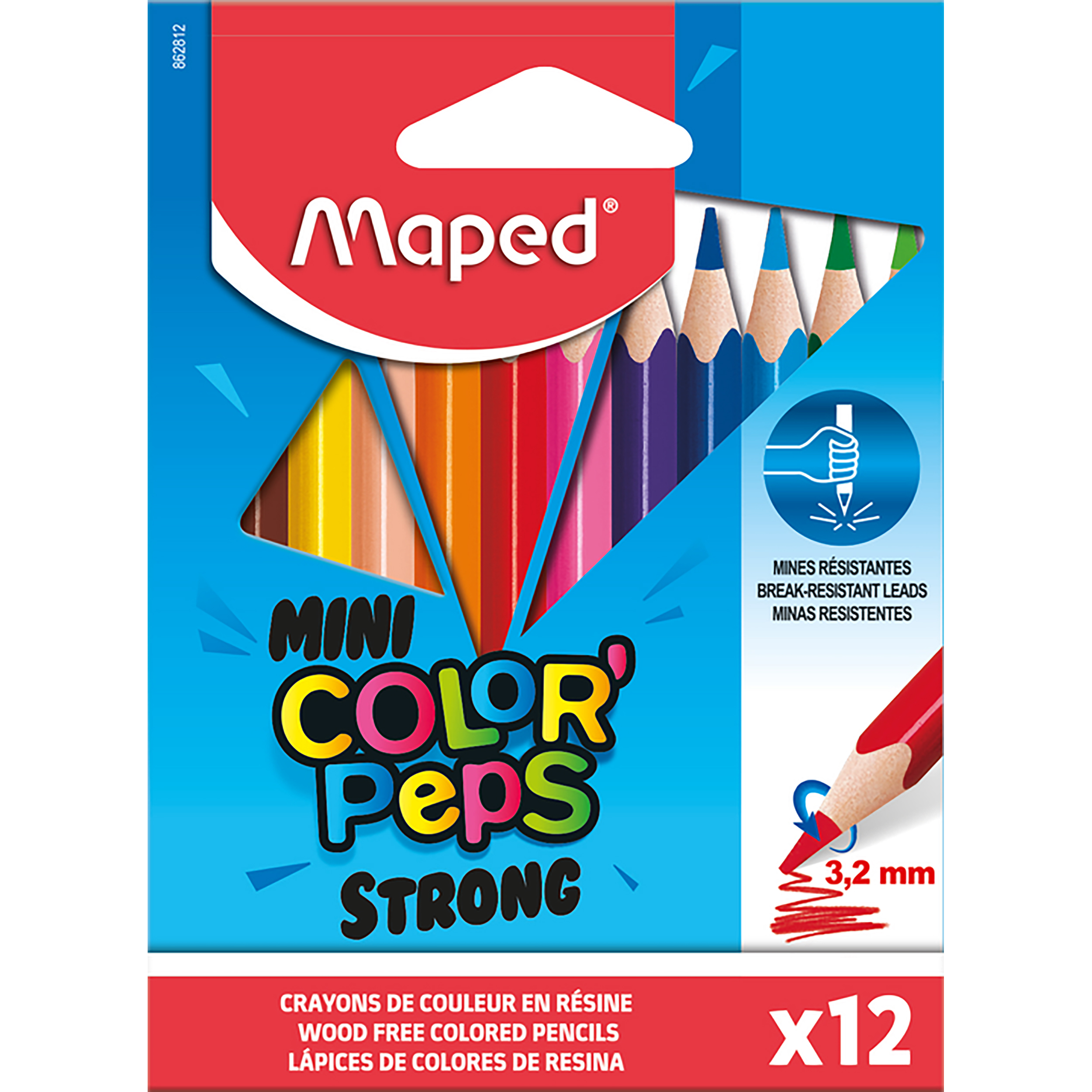 MAPED MINI COLOUR PENCILS, PKT 12 (HALF SIZE)