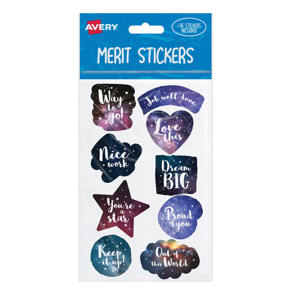 AVERY MERIT STICKERS COSMOS, PKT 36