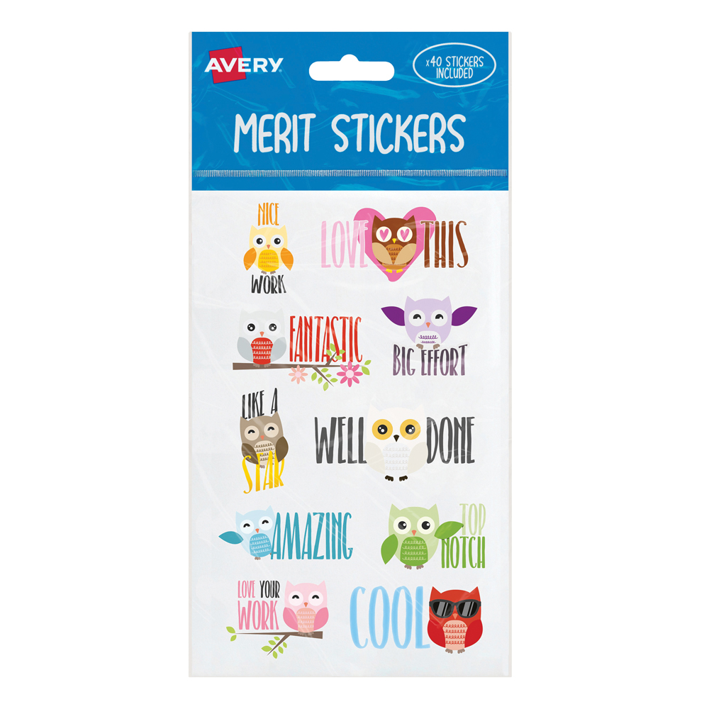 AVERY MERIT STICKERS OWL, PKT 40