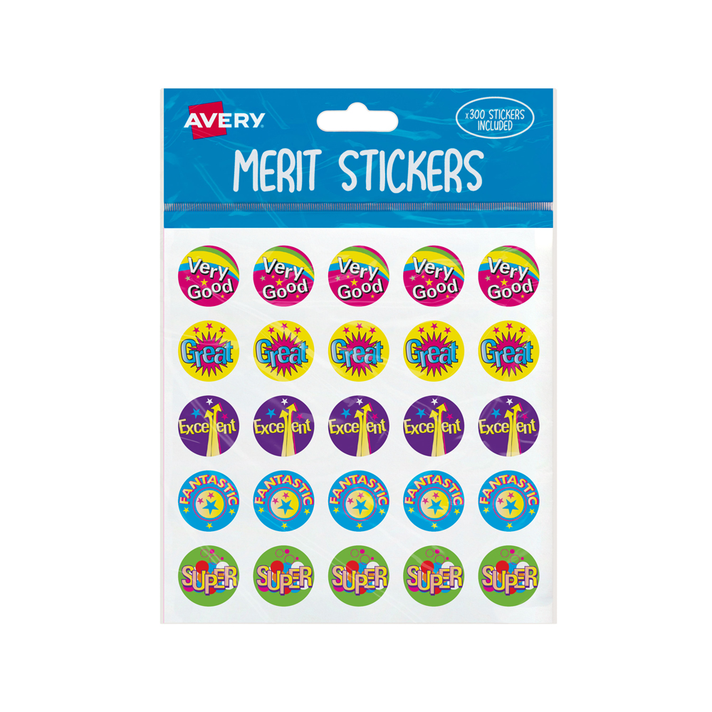 AVERY MERIT STICKERS ASSORTED PHRASES 1 ROUND 22MM, PKT 300
