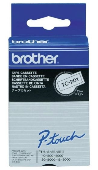 BROTHER P-TOUCH TAPE TC201 12MM X 8M BLACK ON WHITE