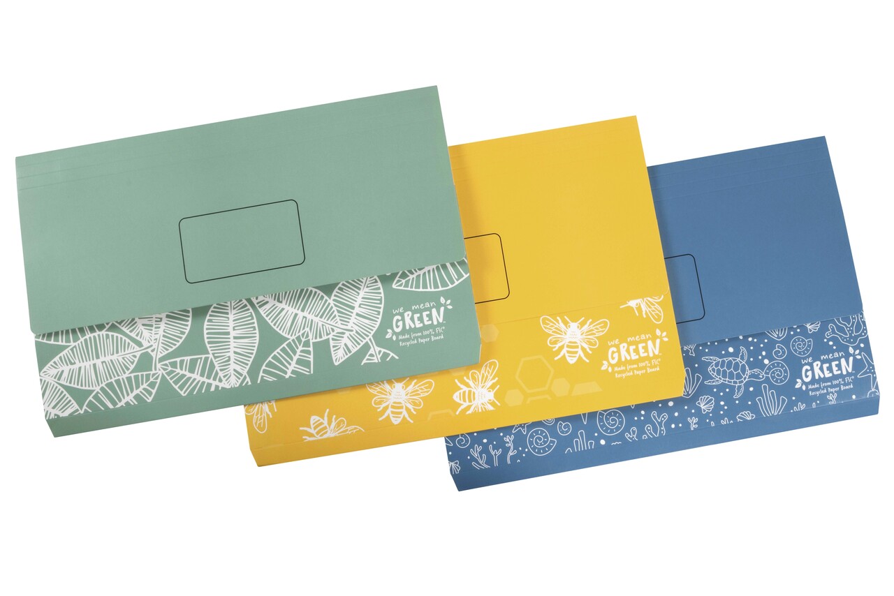 MARBIG ENVIRO DOCUMENT WALLET FOOLSCAP, PKT 10 (ASSORTED)