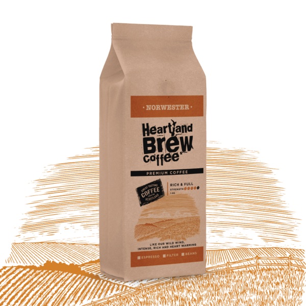 HEARTLAND BREW COFFEE BEANS, NORWESTER 1KG (RICH AND FULL)