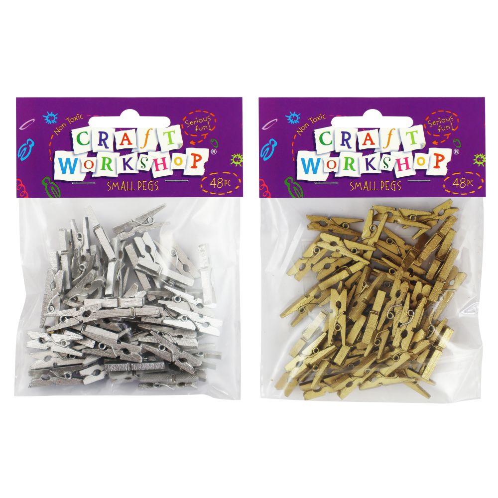 CRAFT PEGS SMALL 25MM SILVER AND GOLD ASSORTED (48 PIECES)