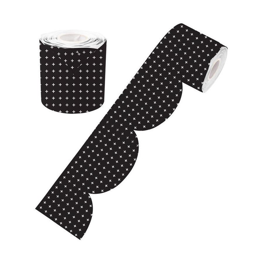 BLACK AND WHITE CROSSES ROLLED SCALLOPED BORDER 15.2M