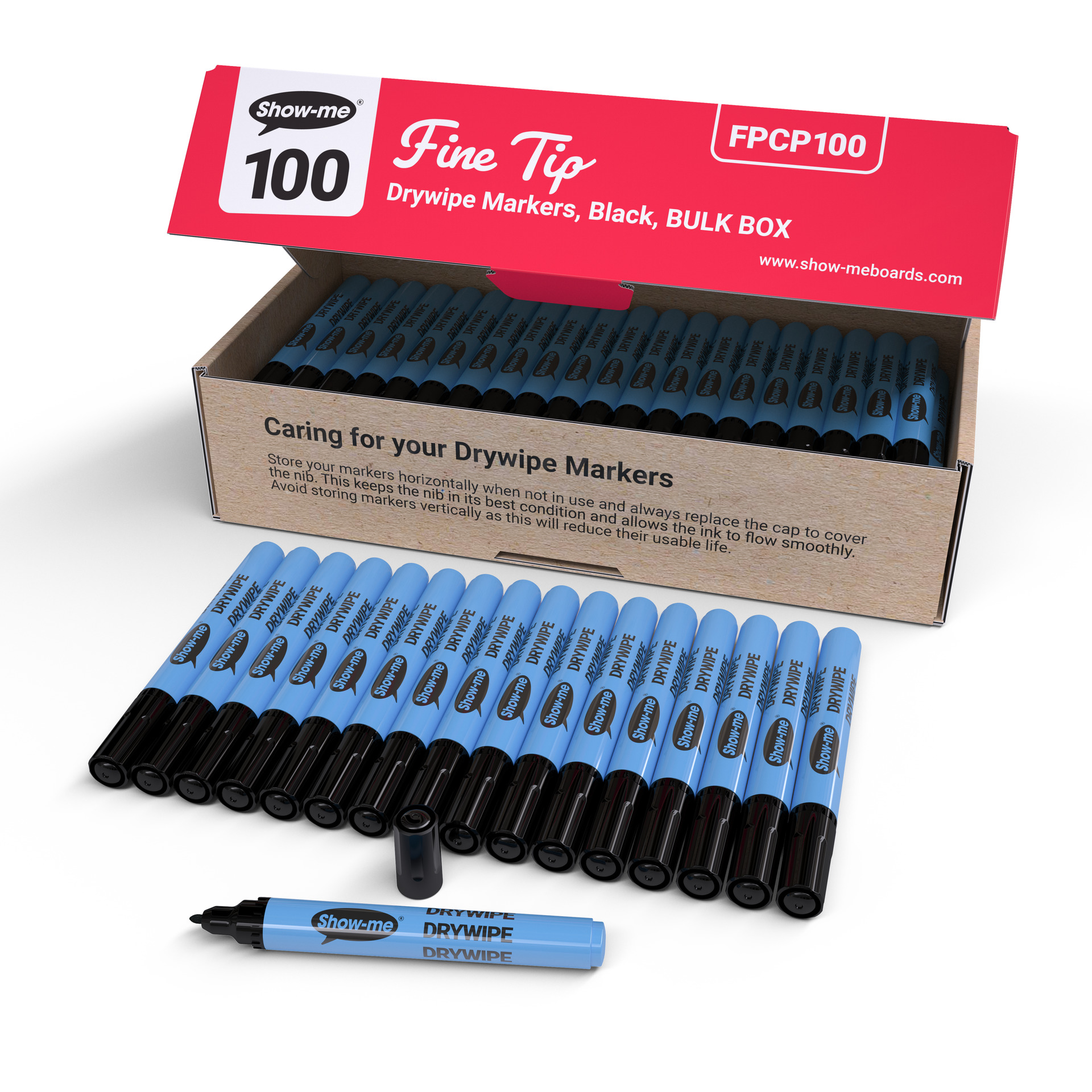 SHOW-ME FINE TIP WHITEBOARD MARKERS BOX OF 100 (BLACK)