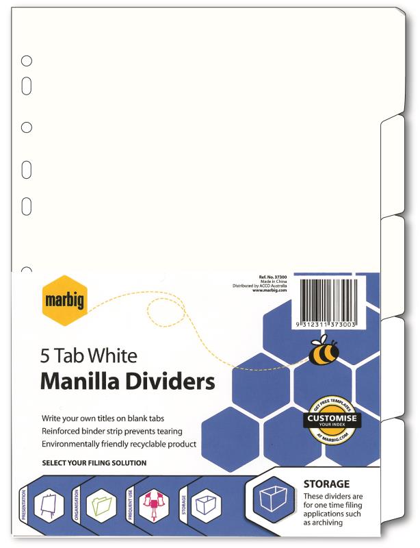 A4 MANILLA WHITE DIVIDERS, 5 TAB
