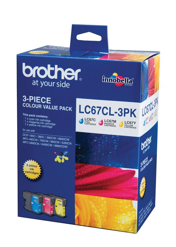 BROTHER INK CARTRIDGE LC67 C/M/Y TRIPLE PACK