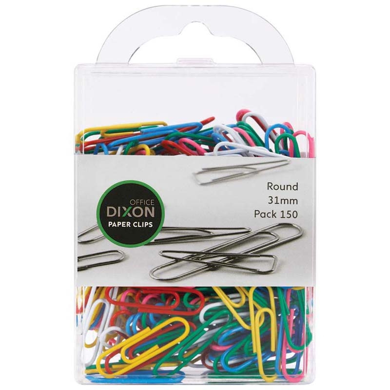 DIXON PAPER CLIPS 31MM COLOURED, PKT 150