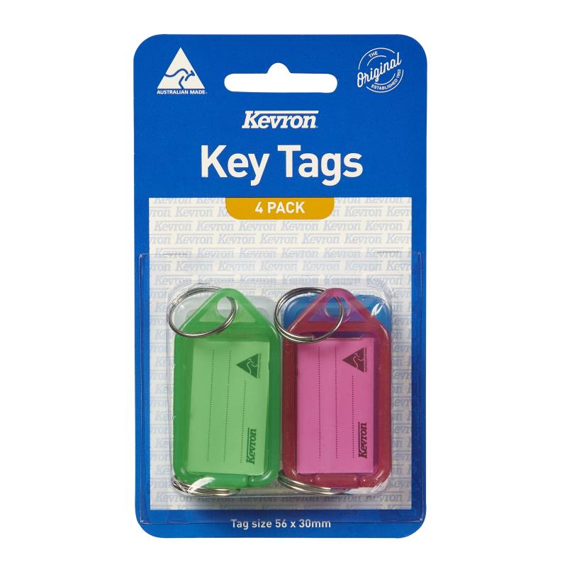KEVRON KEY TAGS ASSORTED, PKT 4