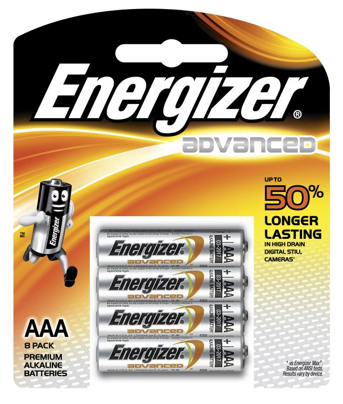 ENERGIZER AAA ALKALINE ADVANCED BATTERY, PKT 8