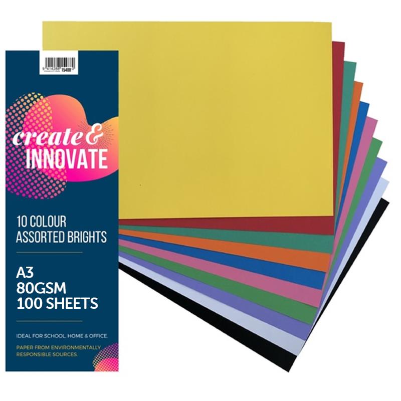TINTEXT COLOURED PAPER A3/80GSM, PKT 100