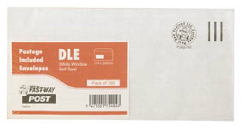 FASTWAY POSTAGE PAID ENVELOPES DLE PLAIN, PKT 100