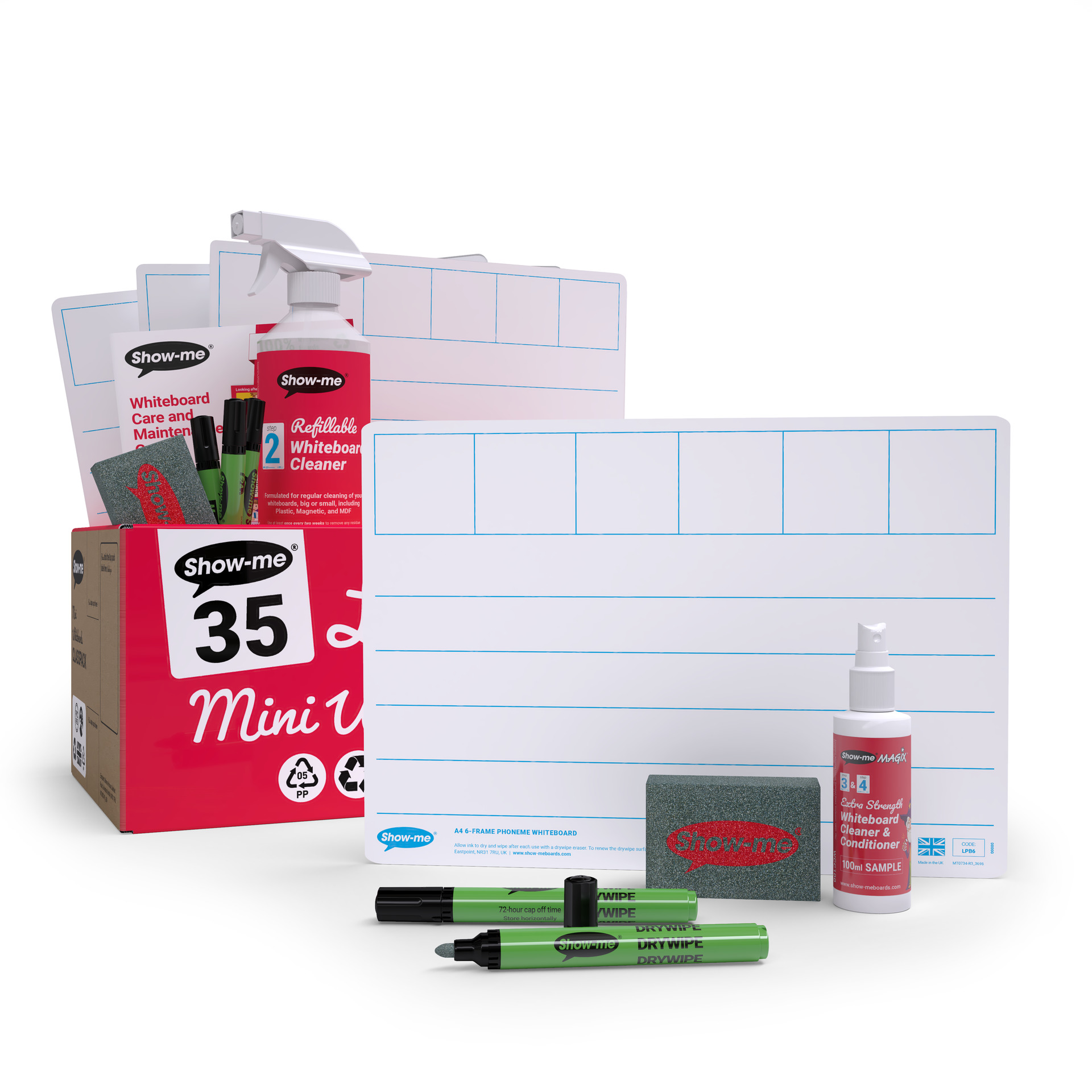 SHOW-ME 6 FRAME PHONEME MINI WHITEBOARDS (CLASSPACK)
