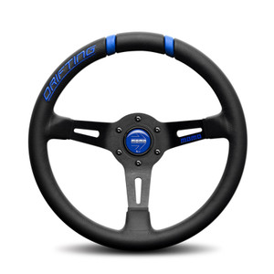 MOMO Drifting Steering Wheel (Blue Inserts) - Black Leather (Street Series)