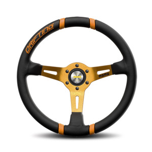MOMO Drifting Orange Steering Wheel - Black Leather (Street Series)