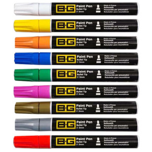 B-G Paint Marker Pen (PACK OF 9) - Bullet Tip 3mm Diameter B-G Paint Marker Pen (PACK OF 9) - Bullet Tip 3mm Diameter