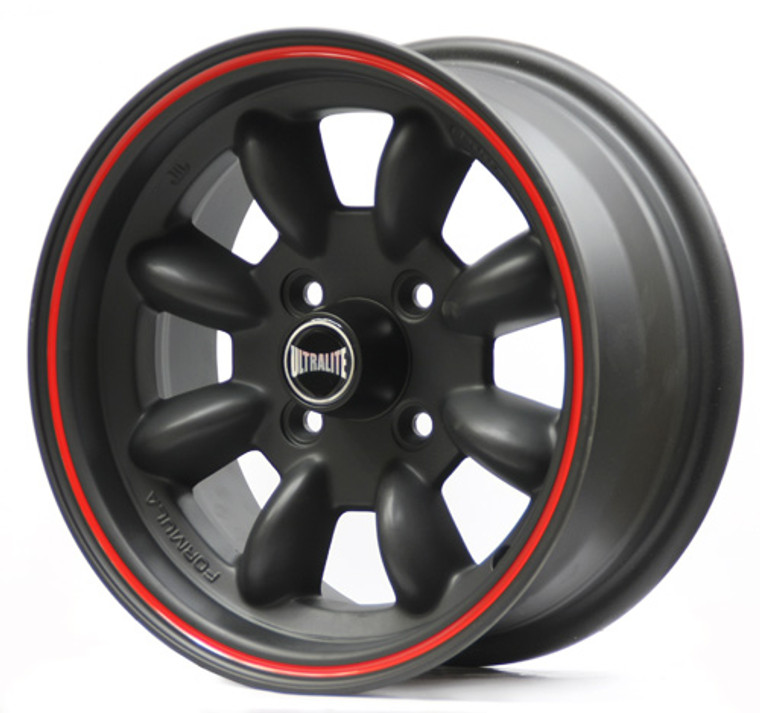 ULTRALITE MINI WHEELS 13X6J - ET10 - 4X101.6 PCD - BLACK WITH RED PINLINE