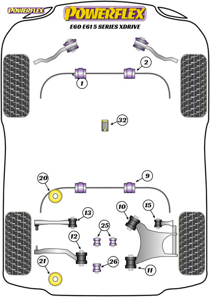 Powerflex Heritage Rear Lower Arm Rear Bush - BMW E60, E61 5 Series Xdrive