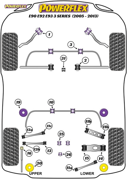 Powerflex Track Rear Anti Roll Bar Mounting Bushes 11mm - BMW E90, E91, E92 & E93 3 Series (2005-2013)