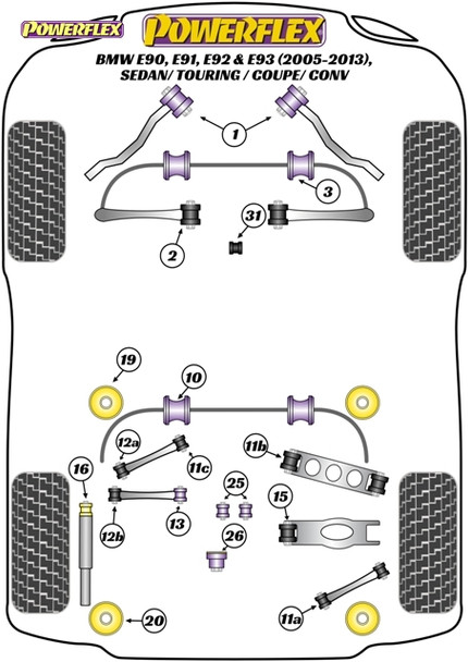 Powerflex Track Rear Anti Roll Bar Mounting Bushes 15mm - BMW E90, E91, E92 & E93 3 Series (2005-2013)