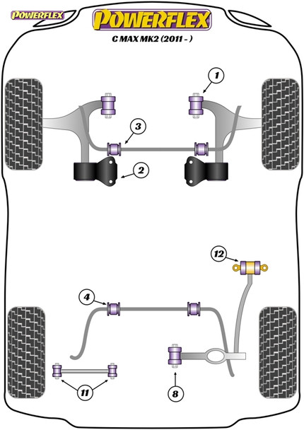 Powerflex Track Lower Torque Mount Bracket & Bush, Track Use - Ford C-Max MK2 (2011 ON)