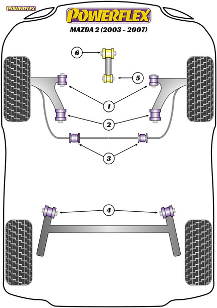 Powerflex Front Wishbone Rear Bush Caster Offset - Mazda 2 (2003 - 2007)