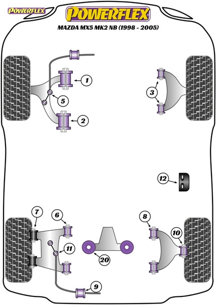 Powerflex Track Rear Anti Roll Bar Link Rod Bushes - Mazda MX-5, Miata, Eunos Mk2 NB (1998-2005)