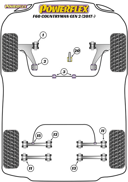 Powerflex Track Front Arm Rear Caster Offset Bushes - Mini F60 Countryman Gen 2 (2017 - ON) Powerflex Track Front Arm Rear Caster Offset Bushes - Mini F60 Countryman Gen 2 (2017 - ON)