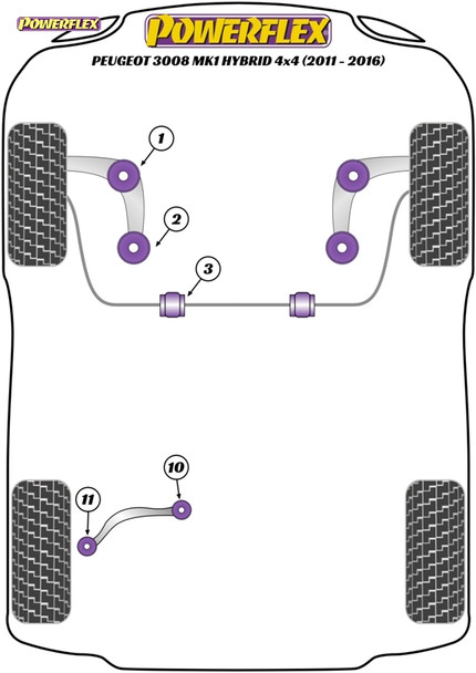 Powerflex Front Arm Rear Bushes - Peugeot 3008 MK1 Hybrid4 4x4 (2011-2016)