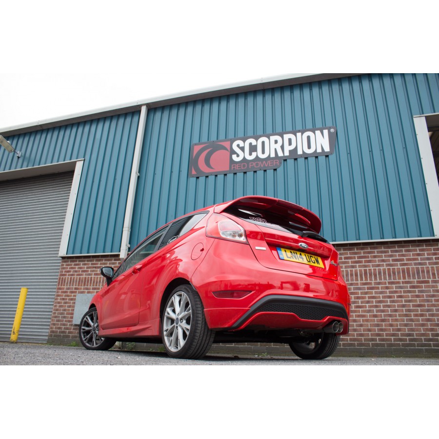 Scorpion Ford Fiesta MK7 1.0T EcoBoost Resonated Cat Back System with Polished Twin Daytona Tailpipe (ST Rear Bumper) Scorpion Ford Fiesta MK7 1.0T EcoBoost Resonated Cat Back System with Polished Twin Daytona Tailpipe (ST Rear Bumper)