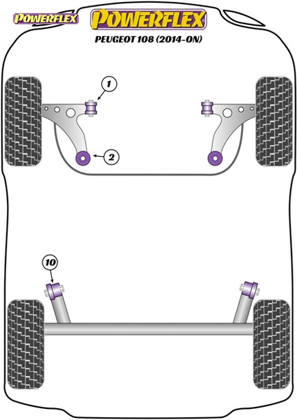 Powerflex Track Rear Beam Bushes - Peugeot 108 (2014 - ON)