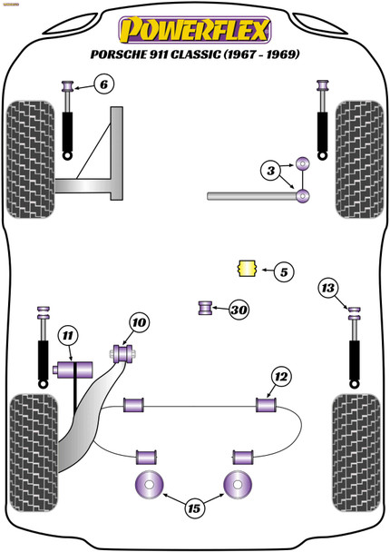 Powerflex Front Strut Top Mount Bushes - Porsche 911 Classic (1967 - 1969) Powerflex Front Strut Top Mount Bushes - Porsche 911 Classic (1967 - 1969)