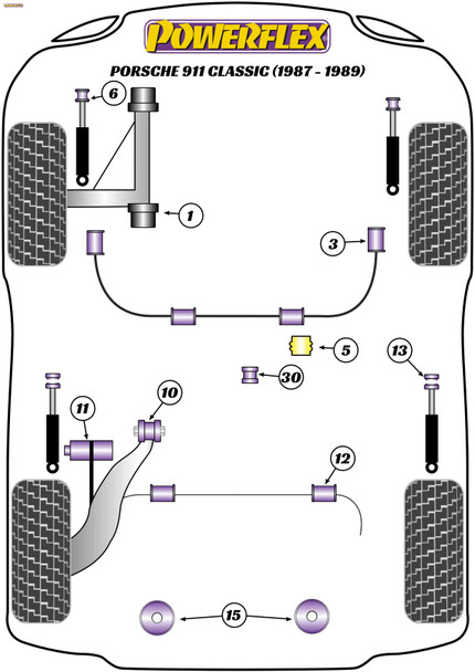 Powerflex Heritage Rear Shock Upper Mounting Bushes - Porsche 911 Classic (1987 - 1989)