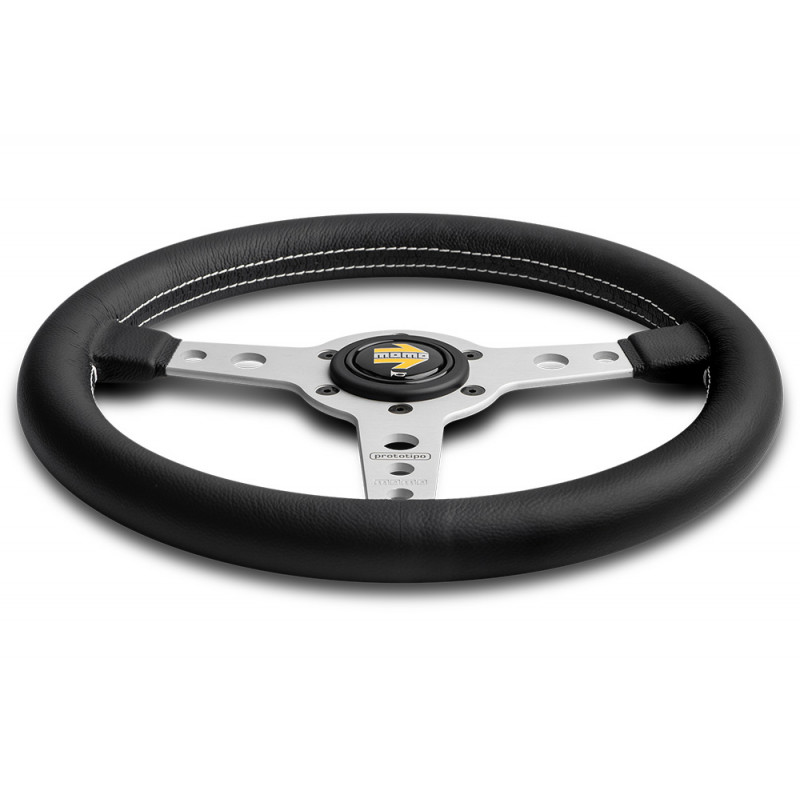 MOMO Prototipo 320MM Silver Steering Wheel - Black Leather (Street Series)