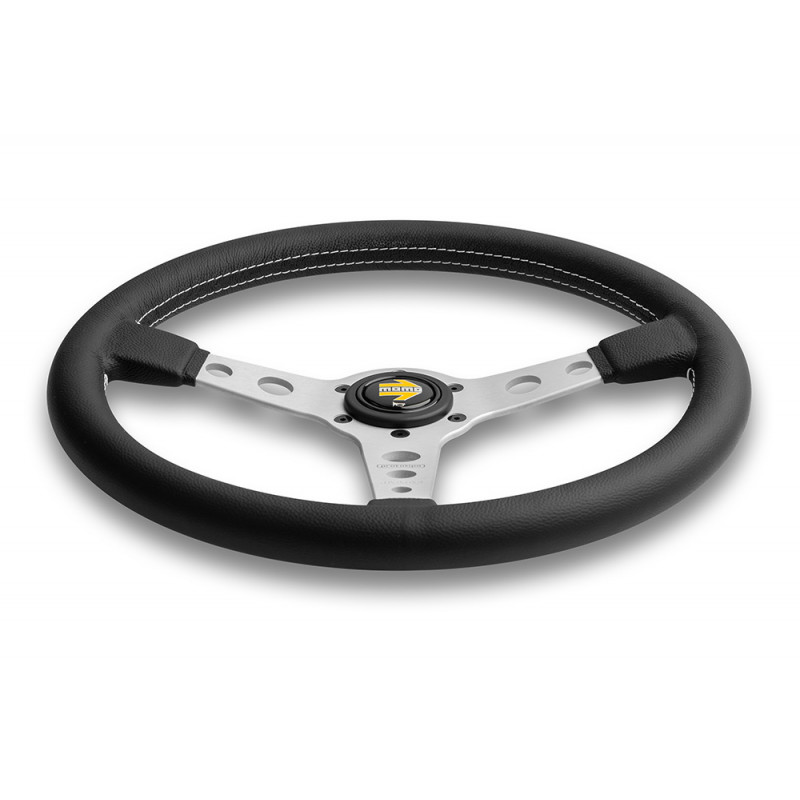 MOMO Prototipo 370MM Silver Steering Wheel - Black Leather (Street Series)