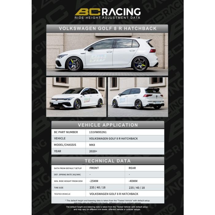 BC Racing Adjustable Spring Perch (ASP) Lowering Kit - Volkswagen Golf R MK8 Hatch (2020+) BC Racing Adjustable Spring Perch (ASP) Lowering Kit - Volkswagen Golf R MK8 Hatch (2020+)