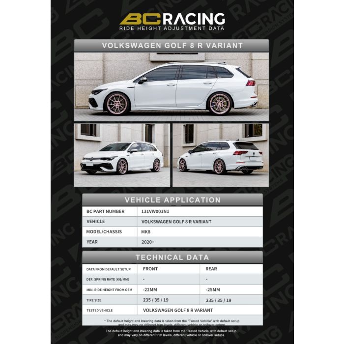 BC Racing Adjustable Spring Perch (ASP) Lowering Kit - Volkswagen Golf R MK8 Estate (2020+) BC Racing Adjustable Spring Perch (ASP) Lowering Kit - Volkswagen Golf R MK8 Estate (2020+)