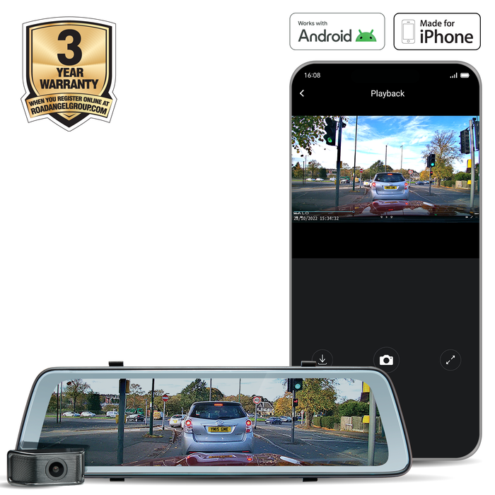 Road Angel Halo View 2 Rear View Mirror and Dash Cam with 10" Touch Screen & Dual Parking Mode - USB Type C Road Angel Halo View 2 Rear View Mirror and Dash Cam with 10" Touch Screen & Dual Parking Mode - USB Type C