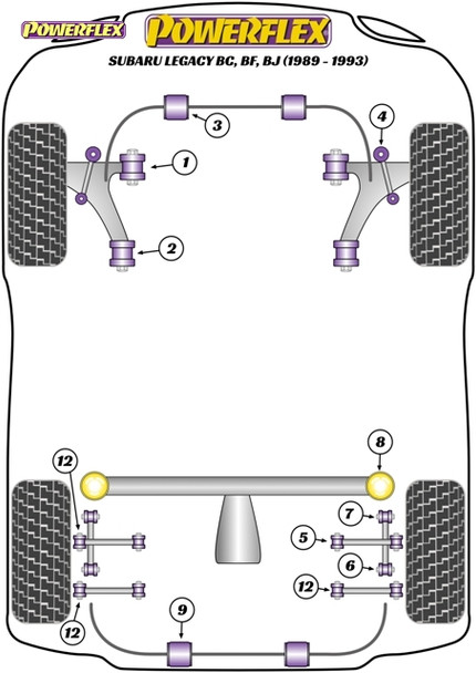 Powerflex Front Arm Rear Bushes - Caster Adjust - Subaru Legacy BC, BF, BJ (1989 - 1993) Powerflex Front Arm Rear Bushes - Caster Adjust - Subaru Legacy BC, BF, BJ (1989 - 1993)
