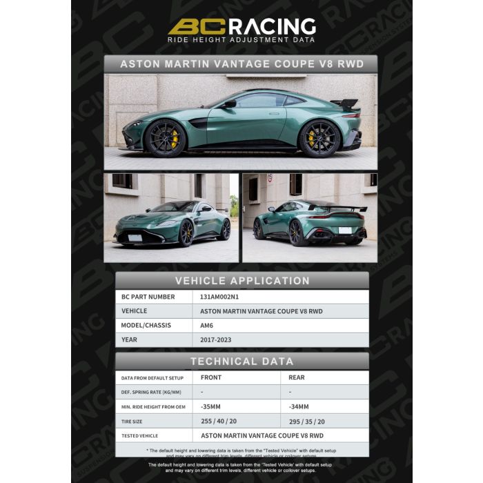 BC Racing Adjustable Spring Perch (ASP) Lowering Kit - Aston Martin Vantage RWD AM6 (17-23) BC Racing Adjustable Spring Perch (ASP) Lowering Kit - Aston Martin Vantage RWD AM6 (17-23)