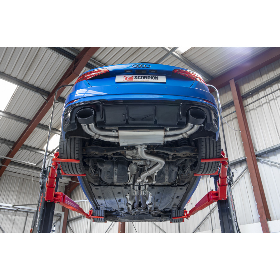 Scorpion Cat / GPF Back Non Resonated (Valved) Exhaust System 3.15" with Ascari Carbon Tailpipes for Audi RS3 8V Sportback 2.5 TFSI | 2017-2020 Scorpion Cat / GPF Back Non Resonated (Valved) Exhaust System 3.15" with Ascari Carbon Tailpipes for Audi RS3 8V Sportback 2.5 TFSI | 2017-2020