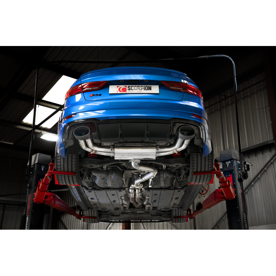 Scorpion Cat / GPF Back Non Resonated (Valved) Exhaust System 3.15" with Ascari Carbon Tailpipes for Audi RS3 8V Saloon 2.5 TFSI | 2017-2020 Scorpion Cat / GPF Back Non Resonated (Valved) Exhaust System 3.15" with Ascari Carbon Tailpipes for Audi RS3 8V Saloon 2.5 TFSI | 2017-2020