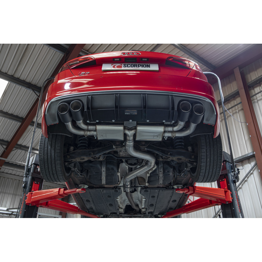 Scorpion Cat Back Non Resonated (Valved) Exhaust System 3.15" with Ascari Carbon Fibre Tailpipes for Audi S3 2.0T (8V) NON GPF Model | 3 Door / Sportback | 2013-2020 Facelift Scorpion Cat Back Non Resonated (Valved) Exhaust System 3.15" with Ascari Carbon Fibre Tailpipes for Audi S3 2.0T (8V) NON GPF Model | 3 Door / Sportback | 2013-2020 Facelift