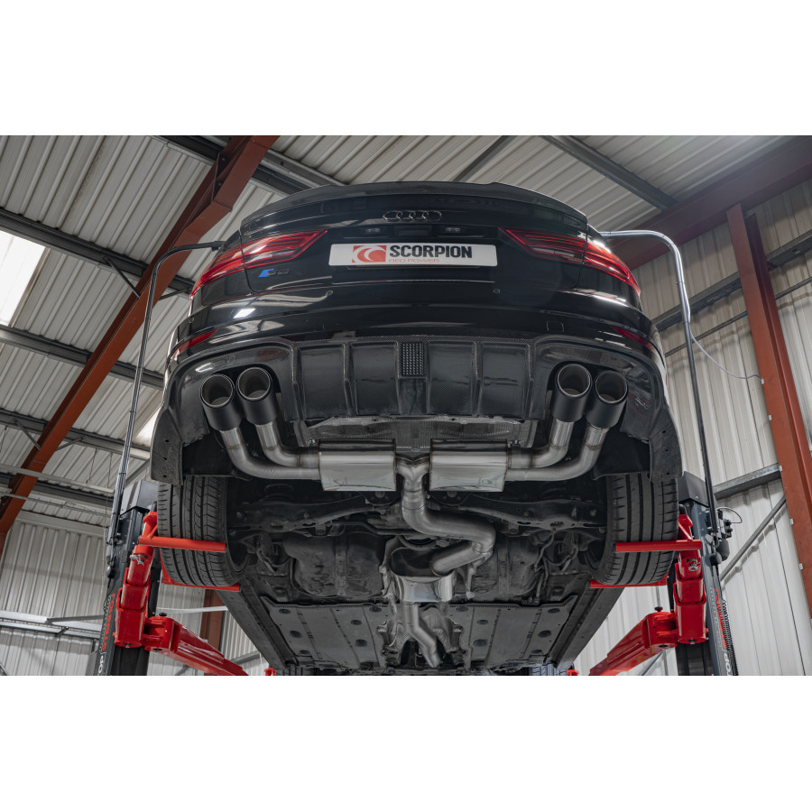 Scorpion Cat Back Resonated (Non Valved) Exhaust System 3.15" with Ascari Carbon Fibre Tailpipes for Audi S3 2.0T (8V) Non GPF | Saloon | 2013-2020 Facelift Scorpion Cat Back Resonated (Non Valved) Exhaust System 3.15" with Ascari Carbon Fibre Tailpipes for Audi S3 2.0T (8V) Non GPF | Saloon | 2013-2020 Facelift