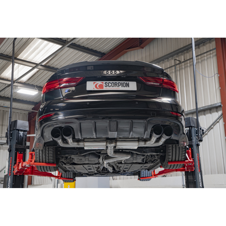 Scorpion Cat Back Non Resonated (Non Valved) Exhaust System 3.15" with Black Daytona Tailpipes for Audi S3 2.0T (8V) Non GPF | Saloon | 2013-2020 Facelift Scorpion Cat Back Non Resonated (Non Valved) Exhaust System 3.15" with Black Daytona Tailpipes for Audi S3 2.0T (8V) Non GPF | Saloon | 2013-2020 Facelift