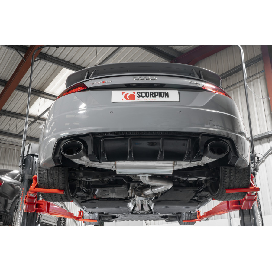 Scorpion Cat Back Resonated (Valved) Exhaust System 3.15" with Ascari Evo Carbon Fibre Tailpipes for Audi TT RS MK3 | 2017-2024 | Non GPF Model Scorpion Cat Back Resonated (Valved) Exhaust System 3.15" with Ascari Evo Carbon Fibre Tailpipes for Audi TT RS MK3 | 2017-2024 | Non GPF Model