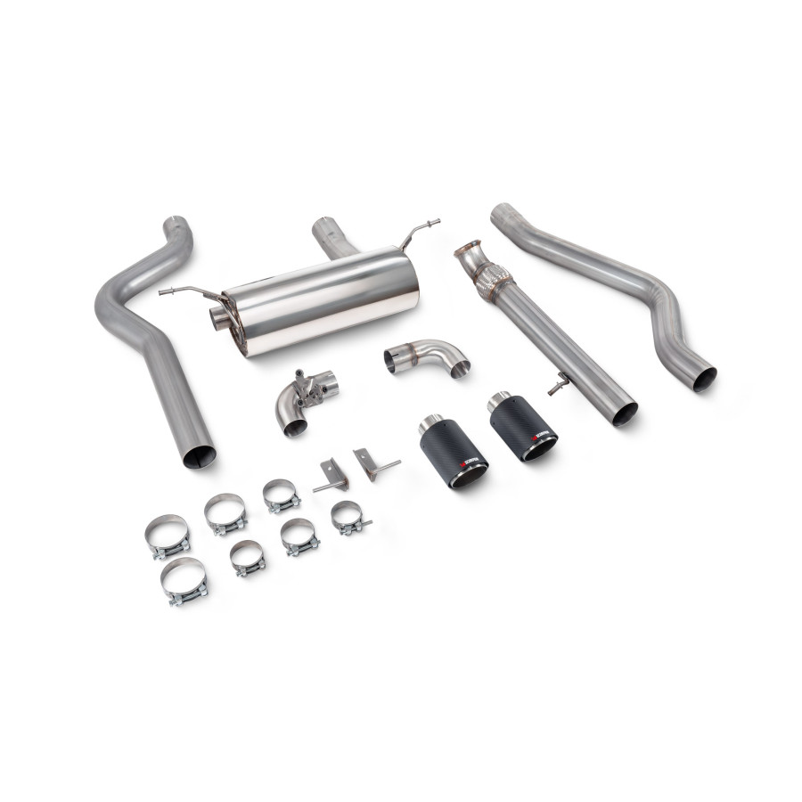 Scorpion Cat Back Non Resonated (Valved) Exhaust System 3.15" with Ascari Carbon Fibre Tailpipes for BMW M235i (F22) | 2014-2016 Scorpion Cat Back Non Resonated (Valved) Exhaust System 3.15" with Ascari Carbon Fibre Tailpipes for BMW M235i (F22) | 2014-2016