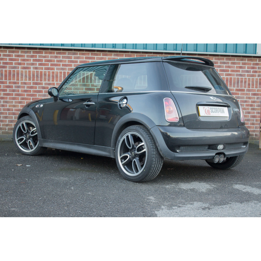 Scorpion Cat Back Resonated Exhaust System 2.25" with Polished Monaco Tailpipes for Mini Cooper S R52 / R53 | 2002-2006 Scorpion Cat Back Resonated Exhaust System 2.25" with Polished Monaco Tailpipes for Mini Cooper S R52 / R53 | 2002-2006
