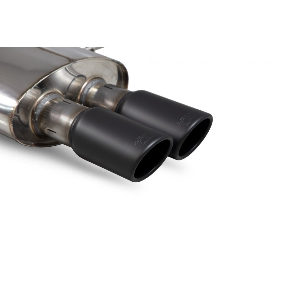 Scorpion Cat Back Resonated Exhaust System 2.75" with Black Monaco Tailpipes for Mini Cooper S Coupe R58 / R59 | 2007-2014 Scorpion Cat Back Resonated Exhaust System 2.75" with Black Monaco Tailpipes for Mini Cooper S Coupe R58 / R59 | 2007-2014